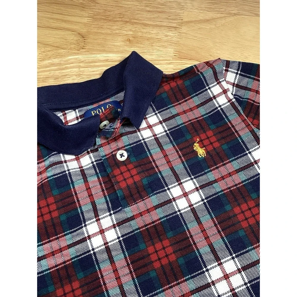 Boys Polo Ralph Lauren Plaid Short Sleeve Plaid Golf Polo- 6